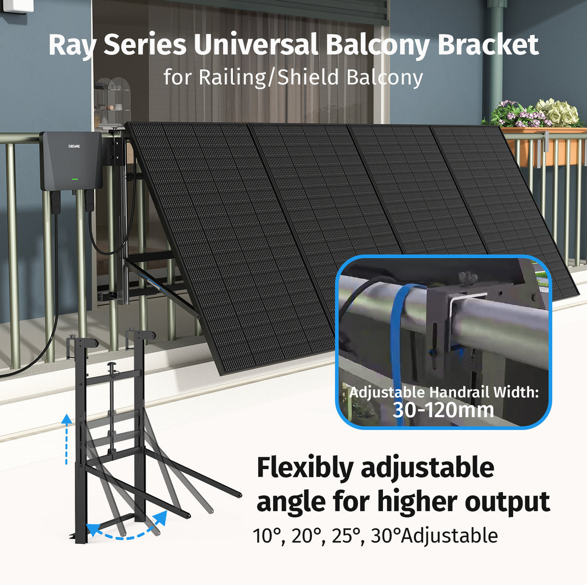 Ray Railing or Shield Balcony Bracket for Solar Panel with Angle Adjustable
