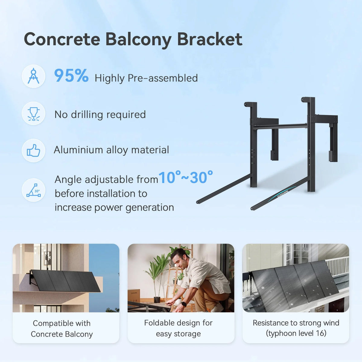 Ray Concrete Balcony Bracket for Solar Panel with Angle Adjustable